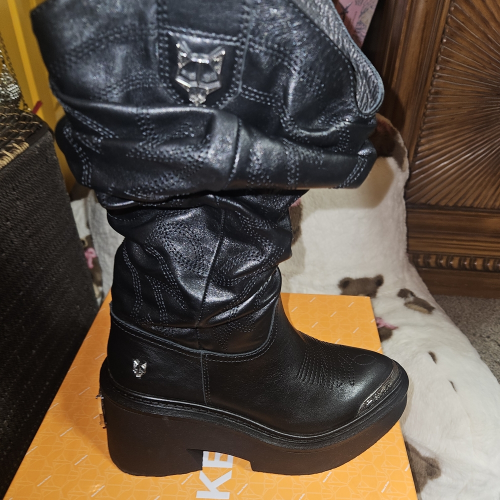 Naked Wolfe Black Heeled Boots